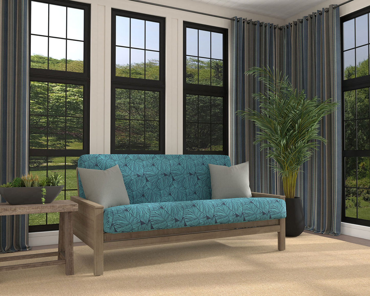 Paradise Palm Denim Futon Cover